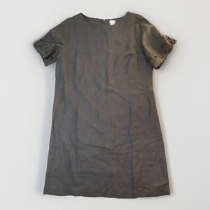 NWT! Chicos Size 2 (Women's 12) Embroidered Sleeve Short Black Linen Dress